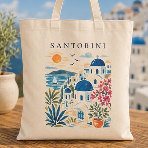 Santorini blue dome tote bag design