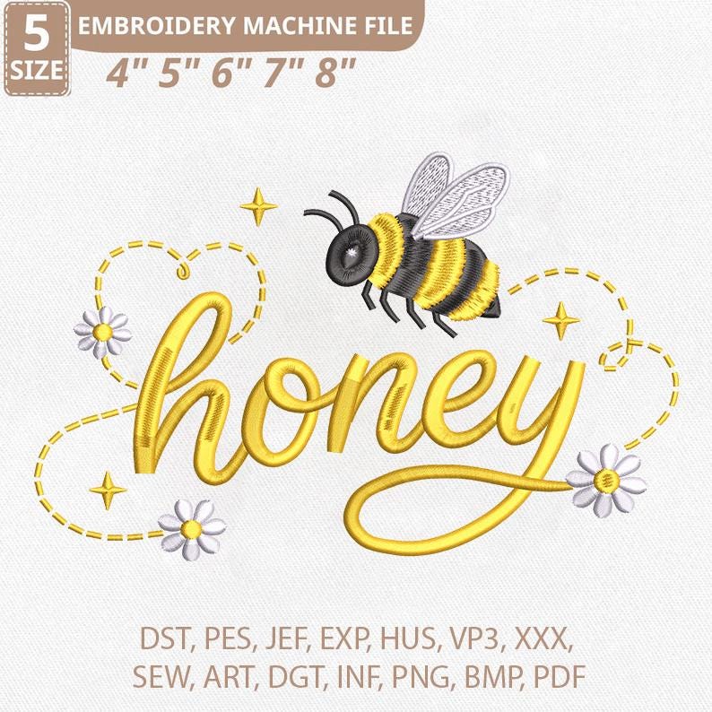 Honey Bee Embroidery Design, Floral Daisy Motif, Machine File (digital ...