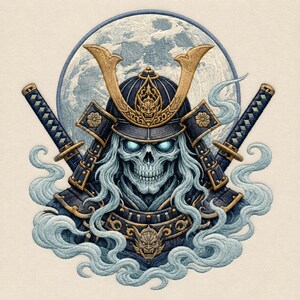 Samurai Skull Embroidery Design, Japanese Warrior Machine File (Instant Download)