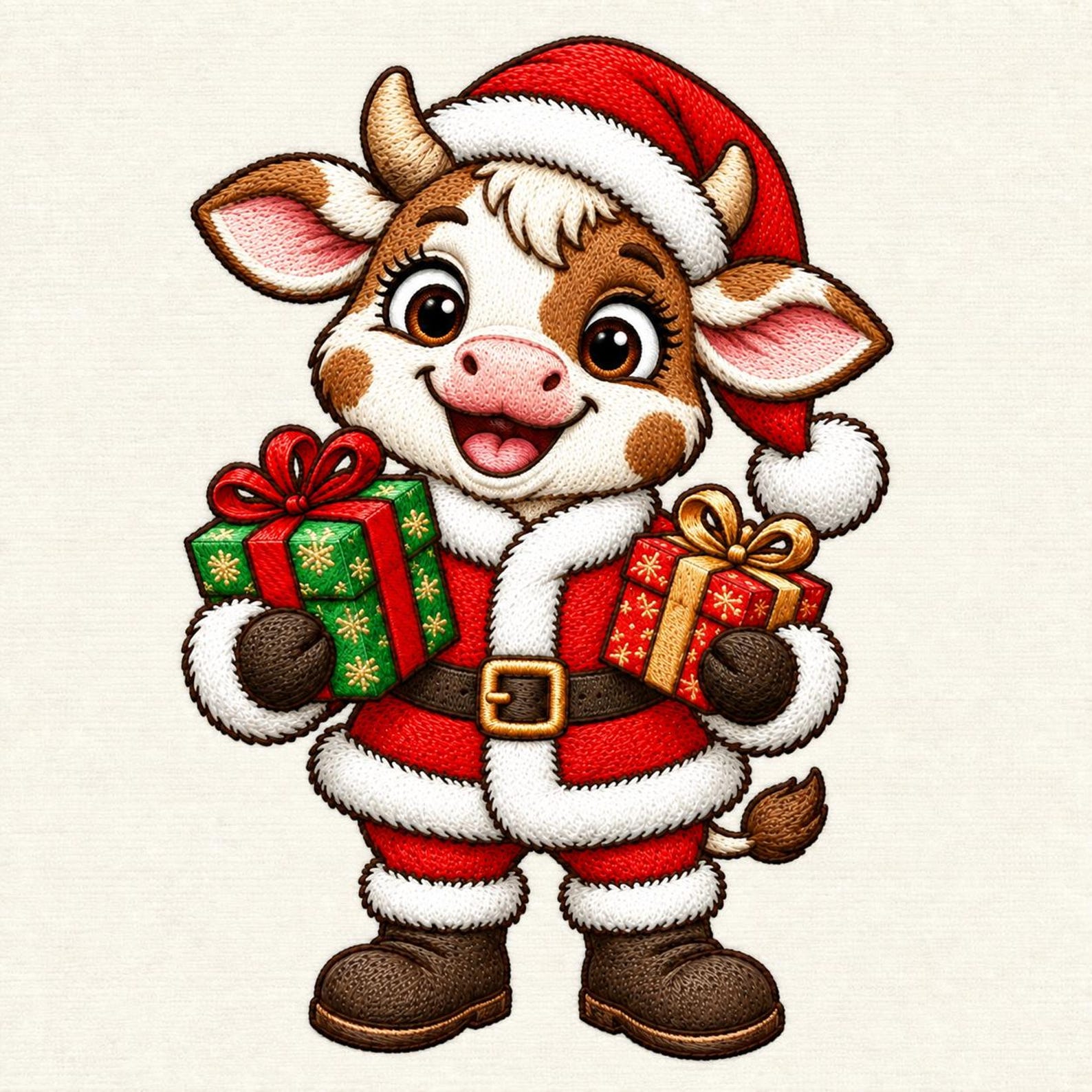 Santa Cow Machine Embroidery Design, Christmas Calf Pattern (digital ...