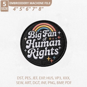 Grand fan de motif de broderie droits de l'homme, fichier numérique arc-en-ciel de justice sociale, broderie Machine droits de l'homme, téléchargement immédiat de fierté