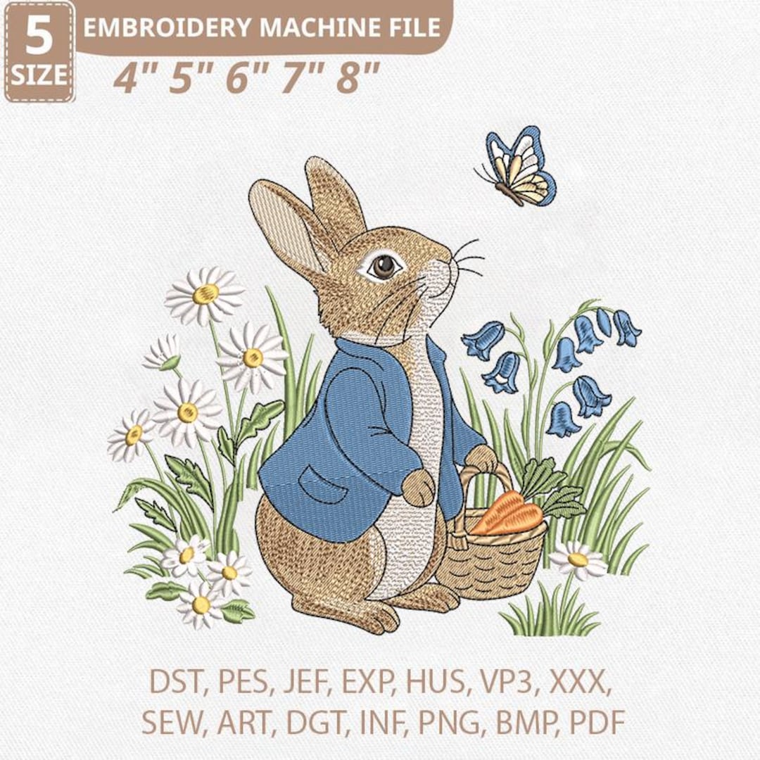 Peter Rabbit Embroidery Design, Storybook Bunny Garden Pattern (digital ...