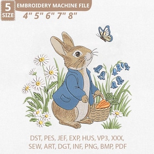 Peter Rabbit Embroidery Design, Storybook Bunny Garden Pattern (Digital Download)