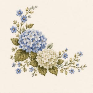 Hortensiahörnbroderidesign, blå blommig botanisk maskinfil (digital nedladdning)