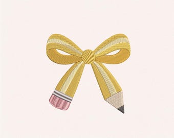 Pencil Bow Embroidery Design, Back To School (Digital File)