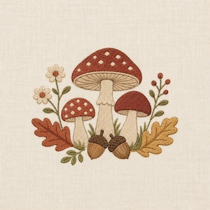 Mushroom Embroidery Design, Autumn Forest Cottagecore Floral Pattern (Digital Download)
