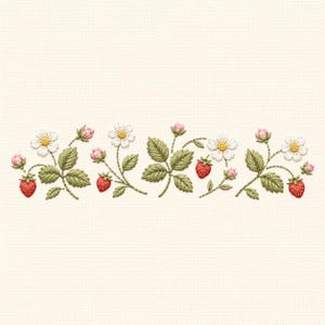 Strawberry Floral Border Embroidery Design, Cottagecore Fruit Machine File (Digital Download)