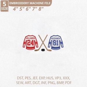 Hockey Jersey Embroidery Design, Couple Hockey Sticks PES DST, Player Name Number Embroidery File, Hockey Digital Download