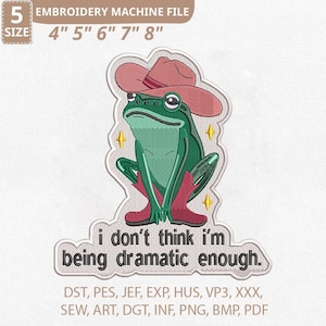 Diseño de bordado de rana vaquera, archivo para máquina de bordar con meme de rana rosa divertida (descarga digital)