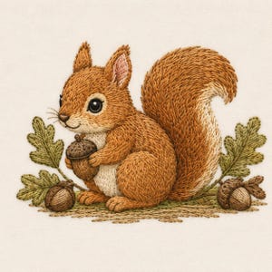 Squirrel Embroidery Design, Autumn Oak Leaves Acorn, Forest Animal Machine File (Digital Download)