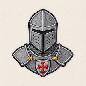 Knight Helmet Embroidery Design, Medieval Armor Patch, Crusader Shield Pattern (Digital Download)