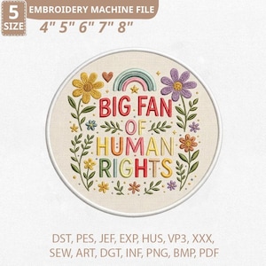 Grand fan de motif de broderie droits de l'homme, fichier numérique arc-en-ciel de justice sociale, broderie Machine droits de l'homme, téléchargement immédiat de fierté