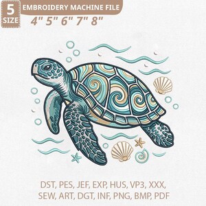Sea Turtle Machine Embroidery Design, Ocean Coastal Applique Pattern (Digital File)