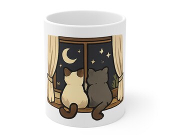 Två söta katter fönstermuggillustration