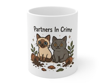 Partners In Crime katter mugg | Söt kattillustration, kaffekopp, kattälskare