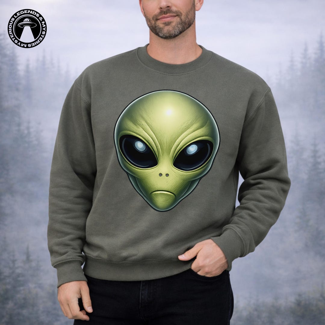 Green Alien Head Sweatshirt | Space Face Graphic Alien Sweatshirt ...