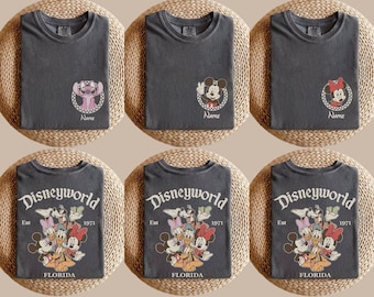 Retro Disney World Micky und Freunde Komfort Shirt Benutzerdefinierter Name Disney Familie 2026 Shirts Disney World Reise T-Shirt Disney Familien Urlaub Shirt