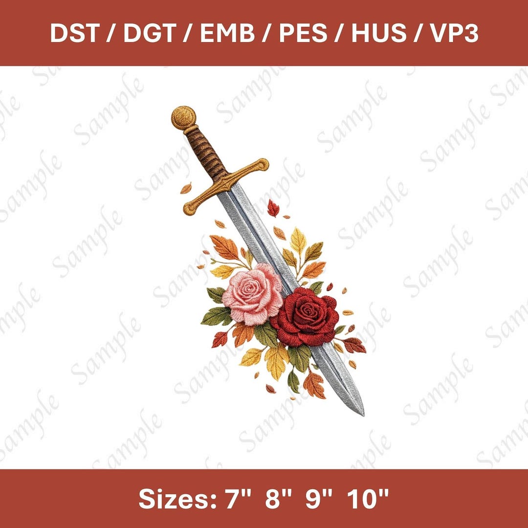 Sword With Roses Printable Sword Roses Embroidery Design | Fantasy Dark Romance Book Lover ...