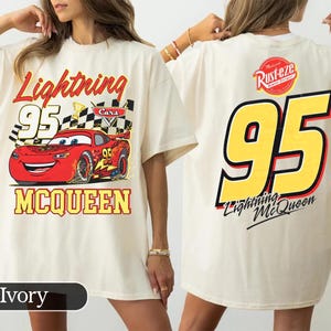 Retro Lightning McQueen Cars Comfort Colors Shirt , Two Sided Disney Cars Tee, Family Vacation 2026 Matching Shirt, Vintage Pixar Style Tee image 1