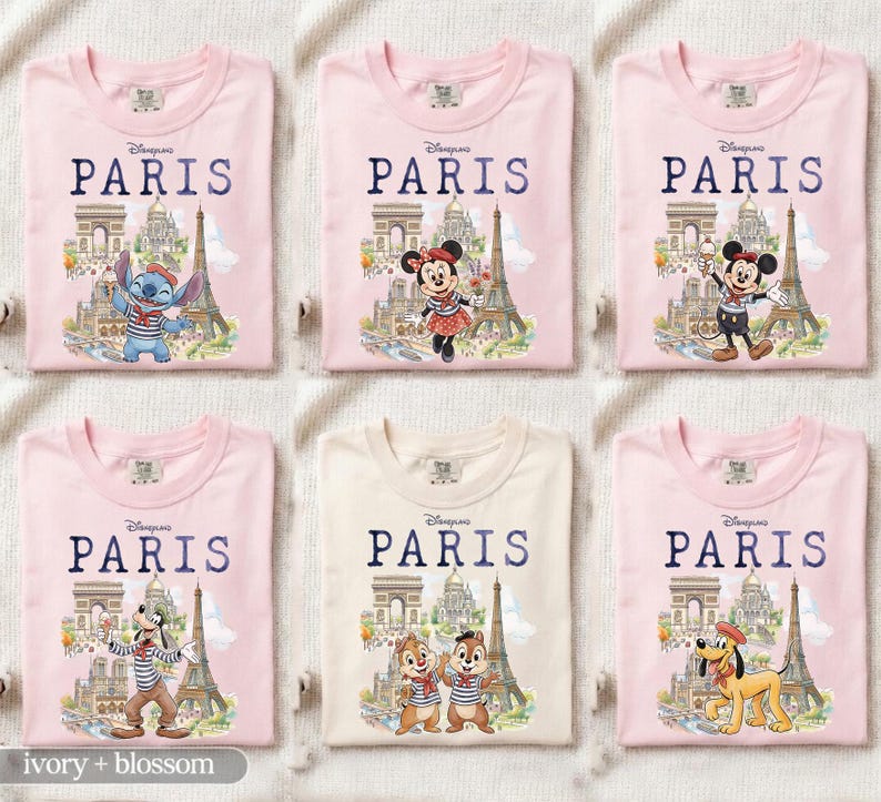 Disney Alle Charaktere Disneyland Paris Comfort Color Shirts, Mickey & Friends Prinzessin Paris Tee, Chip N Dale Stitch Pooh Disneyland Tee Bild 4