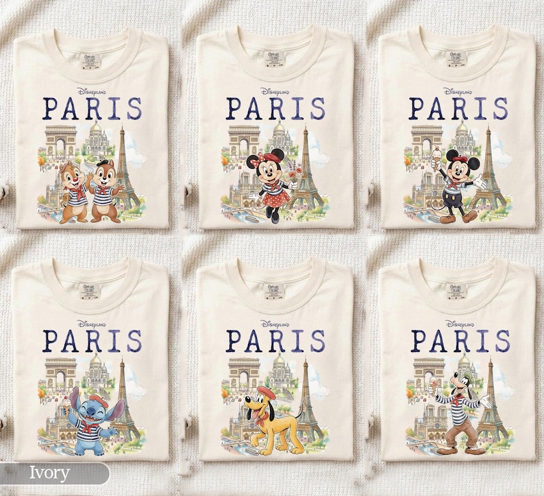 Disney Alle Charaktere Disneyland Paris Comfort Color Shirts, Mickey & Friends Prinzessin Paris Tee, Chip N Dale Stitch Pooh Disneyland Tee Bild 1