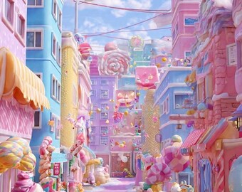 candy pastel town wallpaper