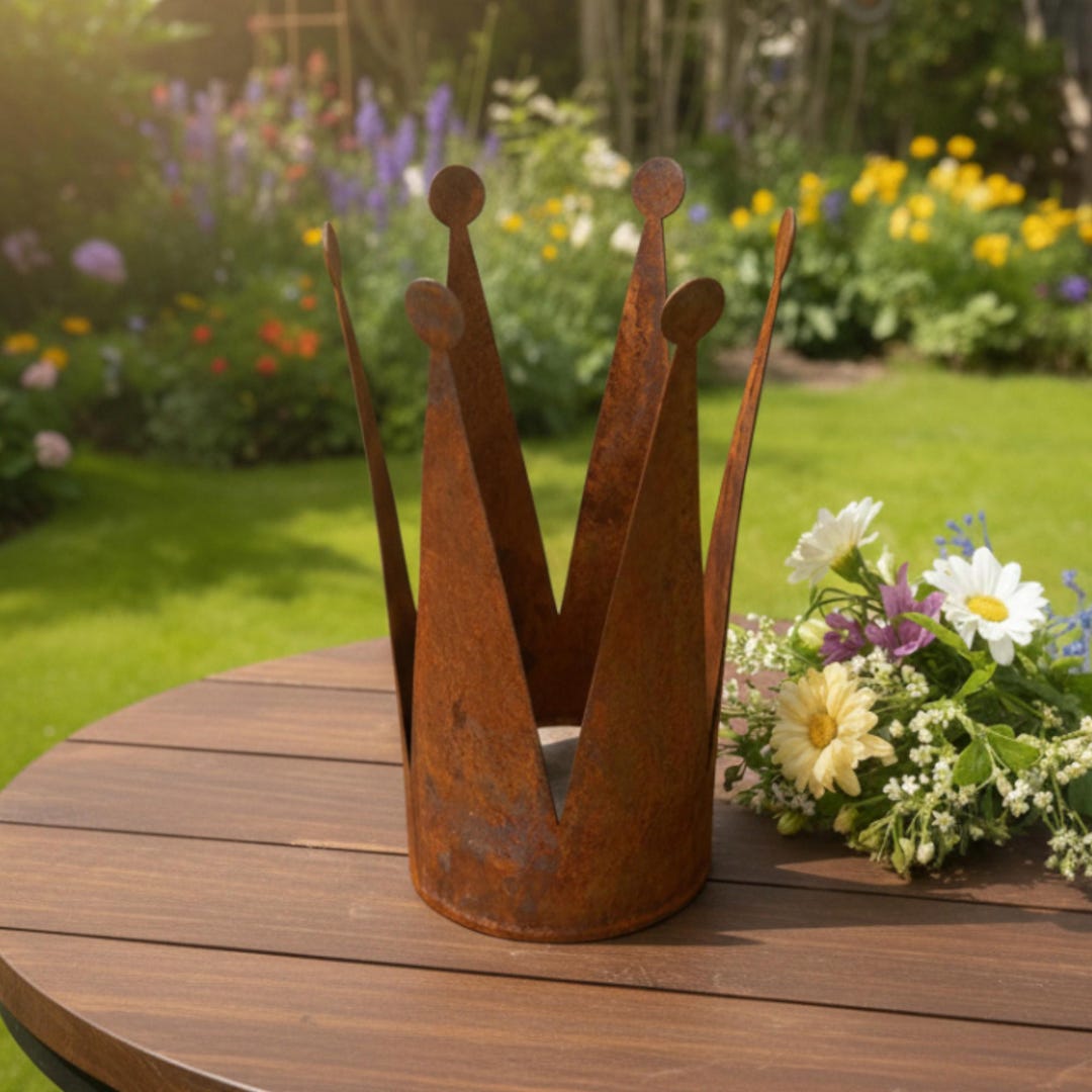Rusted Metal Crown Candlestick Holder – Tall Rustic Candle Decor for ...
