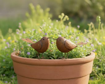 Estátuas de pássaros artesanais em metal enferrujado para decoração de jardim - Esculturas de metal com aspecto envelhecido