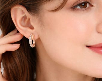 Gold Huggie Earrings, Romantic Jewelry, Anniversary Birthday Present, Wife Girlfriend, Printable Card Included