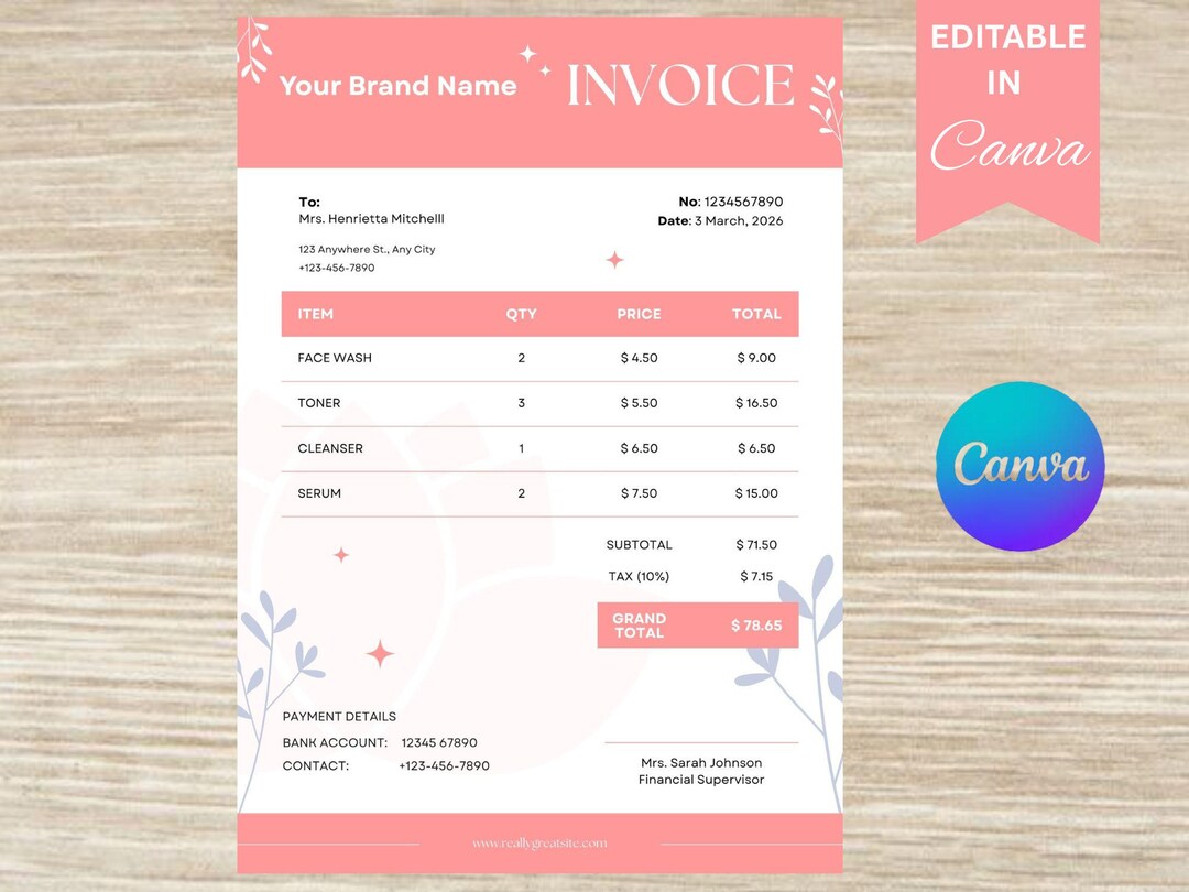 Beauty Salon Invoice Template, Editable Spa Form, A4 US Letter (instant ...