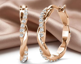 Earrings 18K Rose Gold Twisted Hoop  with Swarovski Crystals – Elegant Women's Jewelry
