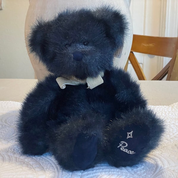 Vintage Russ Berrie Teddy Bear - Midnight Blue Alleluia Peace Washable 14" Item #4888