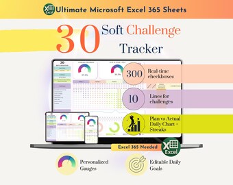 30 Soft Challenge Spreadsheet Fitness Tracker Template 30 Easy Challenge Daily Habit Tracker Health & Wellness Planner 30 Days Excel