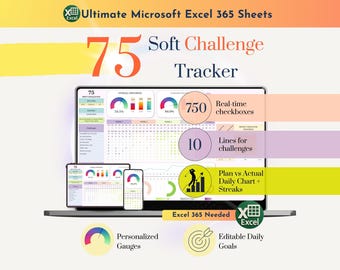 75 soft challenge tracker for girl 2026 gift fitness tracker planner 75 soft daily habit tracker Excel Health & Wellness 75 days spreadsheet