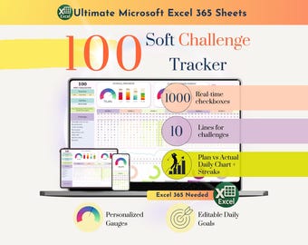 100 Soft Challenge Spreadsheet Fitness Tracker Template 100 Easy Challenge Daily Habit Tracker Health & Wellness Planner 100 Days Excel