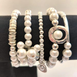 Sterling Silver and Pearl Bracelet Stack