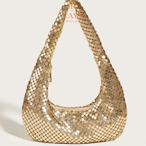 Gold Sequin Hobo Shoulder Bag Lightweight Evening Handbag