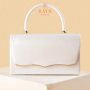 White PU Evening Clutch Bag With Gold Trim Handle