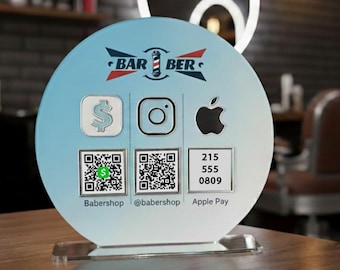 Acrylic QR Code Table Sign | Scan to Pay & Social Links Display | Small Business Checkout