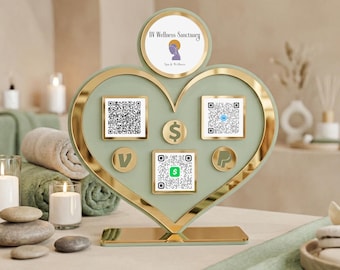Personalized Acrylic QR Code Stand: Heart Shaped Payment & Social Media Sign T3