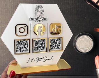 Small Business QR Stand | Custom Acrylic Social Media & Payment Display | Checkout Counter Sign
