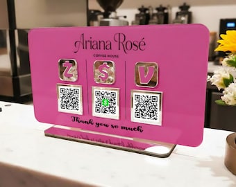 Custom QR Display for Small Business | Acrylic Payment & Social Stand | Counter Sign for Shops