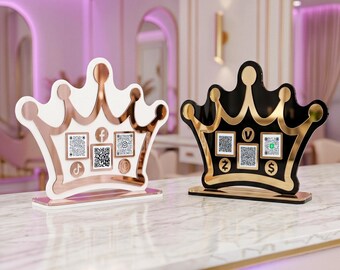 Custom Acrylic QR Code Sign | Crown Payment & Social Media Sign | Scan to Pay Display | Small Business Wedding Sign