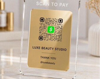 Custom Acrylic QR Code Stand, Scan to Pay Sign for Business, Personalized Counter Sign Rose Gold, Salon Cafe Small Business Decor
