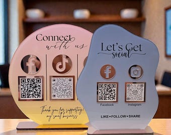 Personalized Acrylic QR Code Sign for Small Businesses | Scan to Pay & Social Media Table Display | Modern Checkout Counter Sign