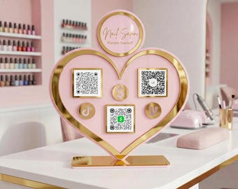 Multi QR code Business Social Media Sign: Heart Shaped Payment & Social Media Sign T3