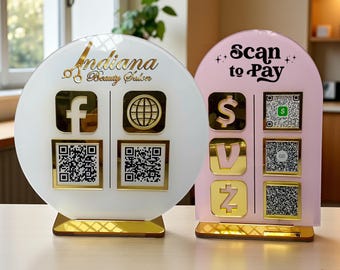 Small Business QR Checkout Sign | Custom Acrylic Social & Payment Display