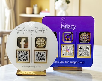 Custom QR Code Display | Social Media & Payment Acrylic Sign | Small Business Counter Sign