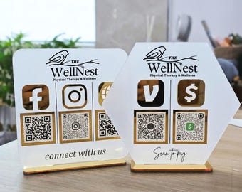 Custom Acrylic QR Code Sign | Custom Social Media QR Code Sign | Acrylic Business QR Sign | Let's Get Social