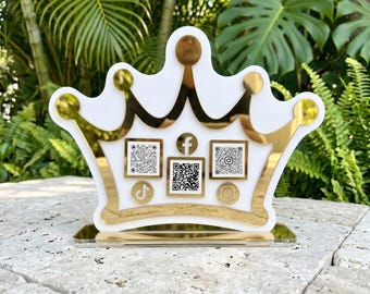Custom Acrylic Payment Sign | Crown QR Code Display | Social Media Sign for Business